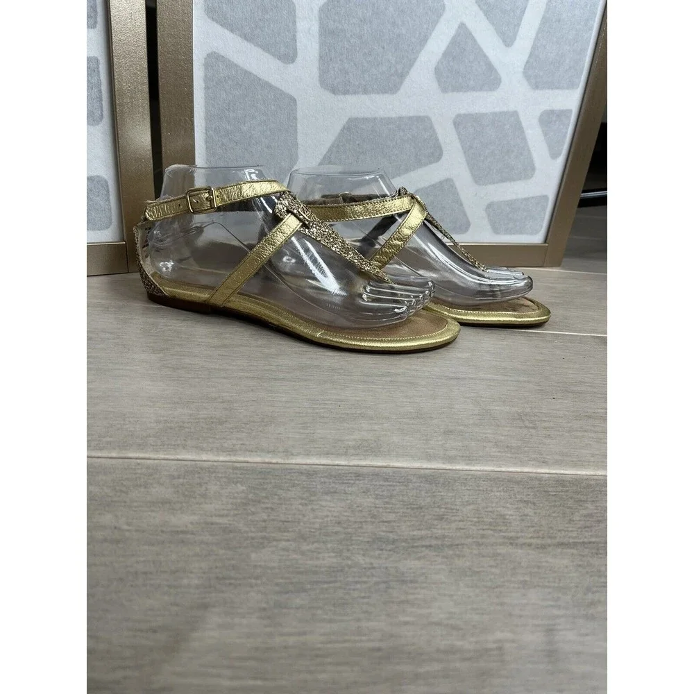 Sperry Top-Sider Women Summerlin Glitter T-Strap Sandals Gold Leather Flat 7 M